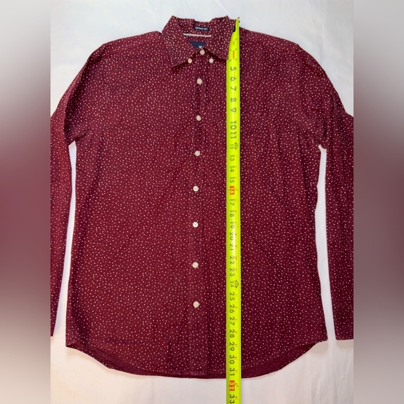 American Eagle Size M Tall Maroon & White Polka Dot Business Formal Dress Shirt - Picture 2 of 6
